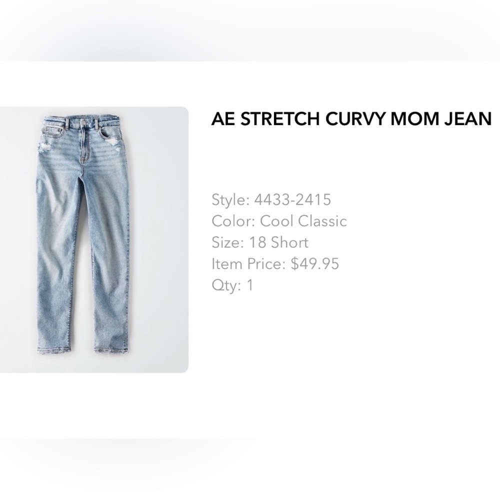 *NWOT* AE stretch curvy mom jeans size 18short